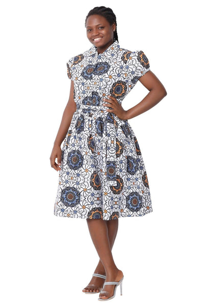 Collared Ankara Print Short Sleeve Dress 2259 - Advance Apparels Inc