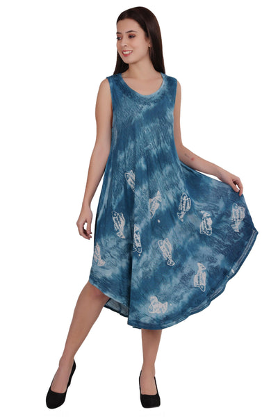 Fish Block Print Tie Dye Dress 482160R  - Advance Apparels Inc