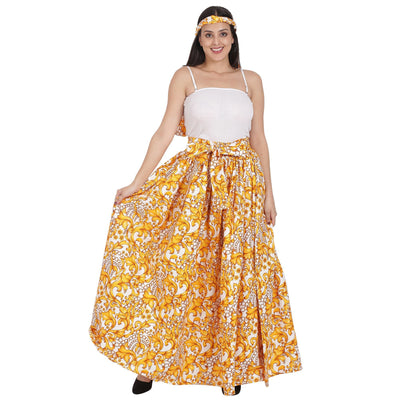 Gold Floral Print Ankara Long Maxi Skirt Elastic Waist 16317-97 - Advance Apparels Inc