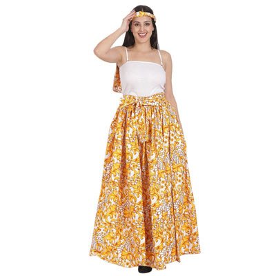 Gold Floral Print Ankara Long Maxi Skirt Elastic Waist 16317-97 - Advance Apparels Inc