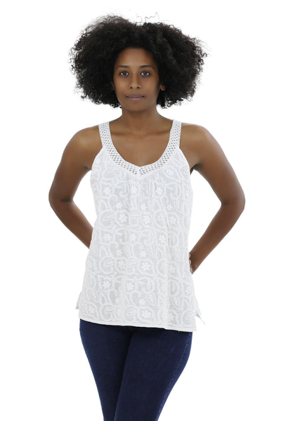 Hand Embroidered White V-Neck Blouse WD-21114  - Advance Apparels Inc