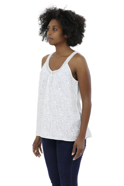 Hand Embroidered White V-Neck Blouse WD-21114  - Advance Apparels Inc