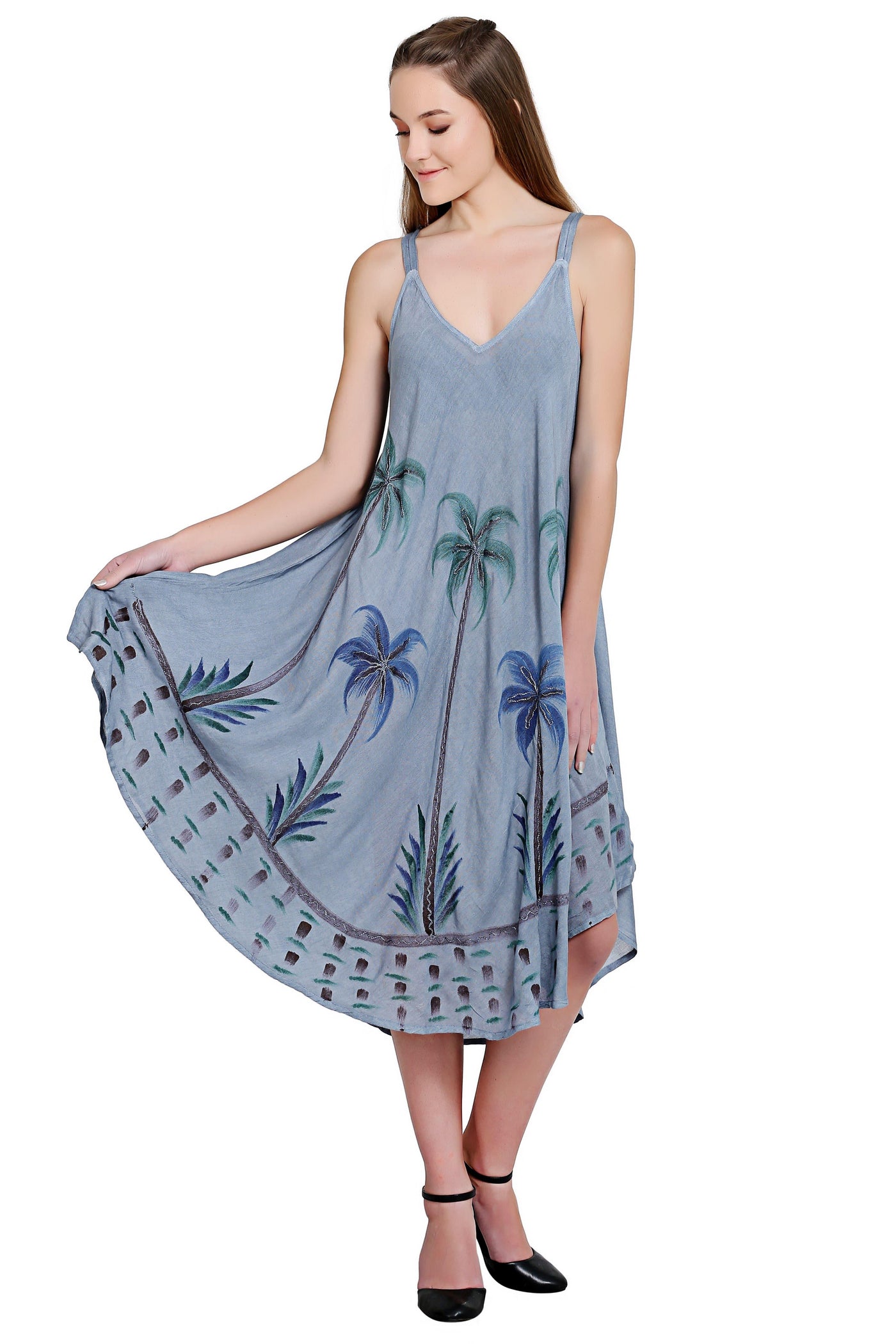 Hawaiian Palm Tree V-Neck Tie Dye Umbrella Dress 19333  - Advance Apparels Inc