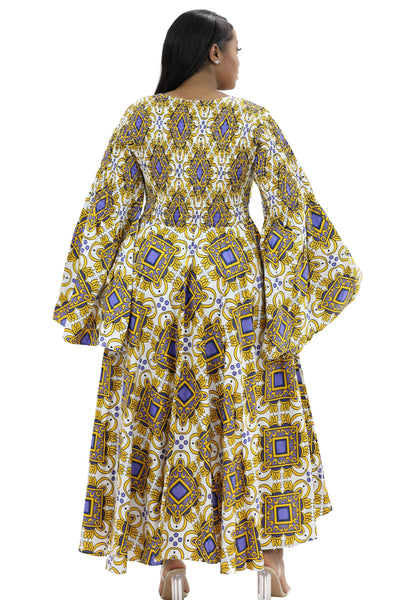 Hi-Lo Bell Sleeves African Print Dress 2215  - Advance Apparels Inc