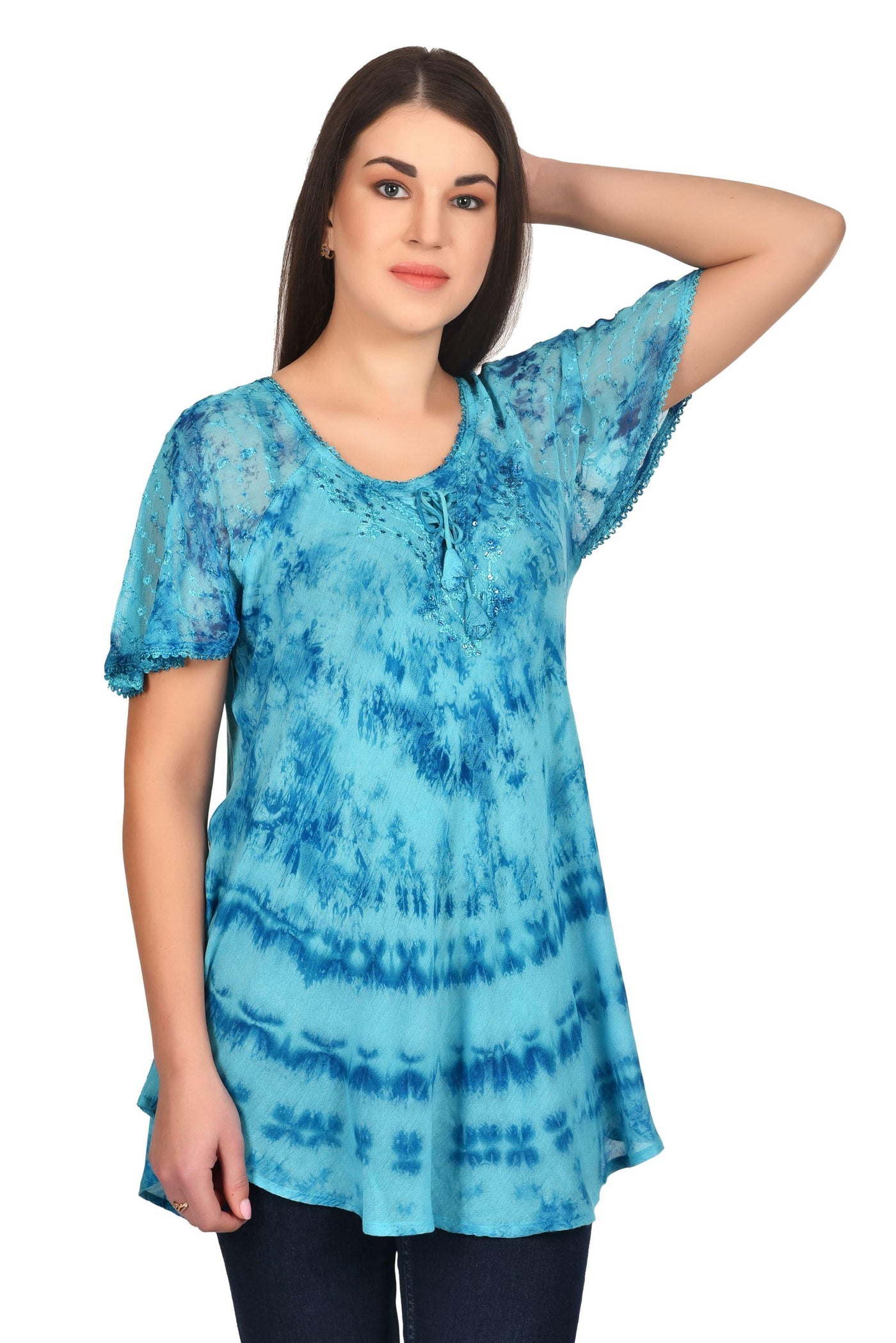 Kauai Tie Dye Cap Sleeve Blouse 19212 - Advance Apparels Inc