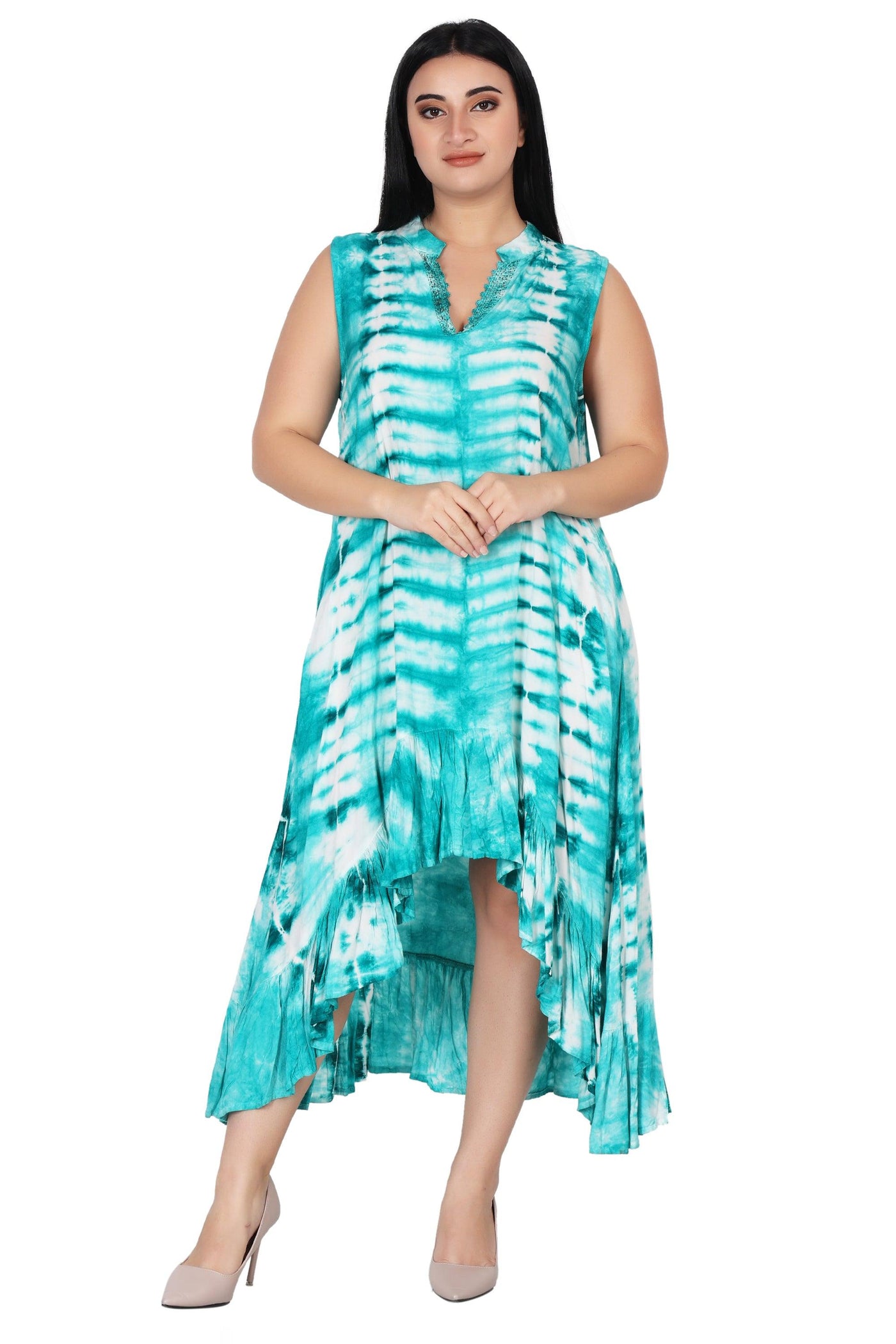 Laced V-Neck Tie Dye Dress 482133  - Advance Apparels Inc