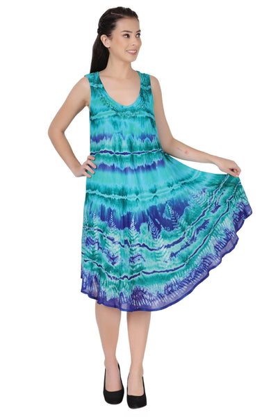 Layered Block Print Tie Dye Beach Dress 422289R  - Advance Apparels Inc