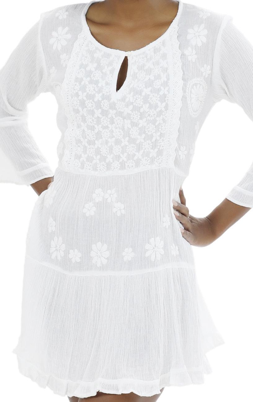 Long Sleeve Hand Embroidered White Dress WD-21113  - Advance Apparels Inc