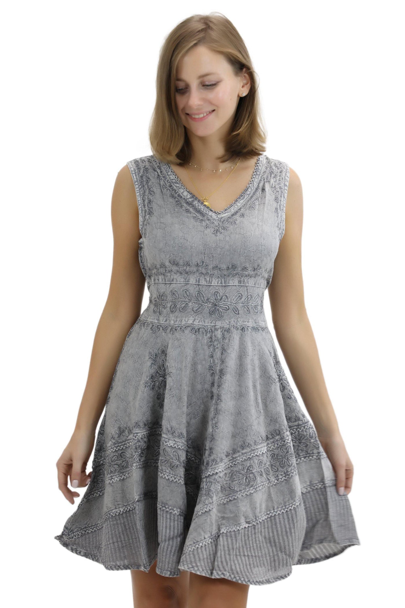 Mid-Length Acid Wash Dress 161111 - Advance Apparels Inc