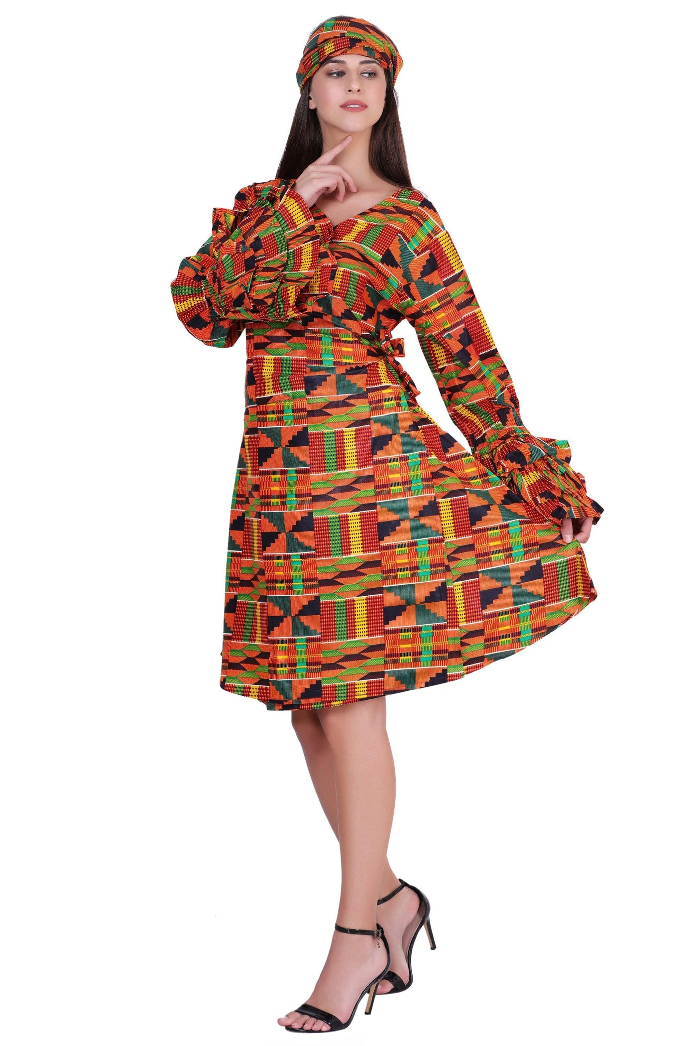 Mid-Length Ankara Wrap Dress 1621  - Advance Apparels Inc
