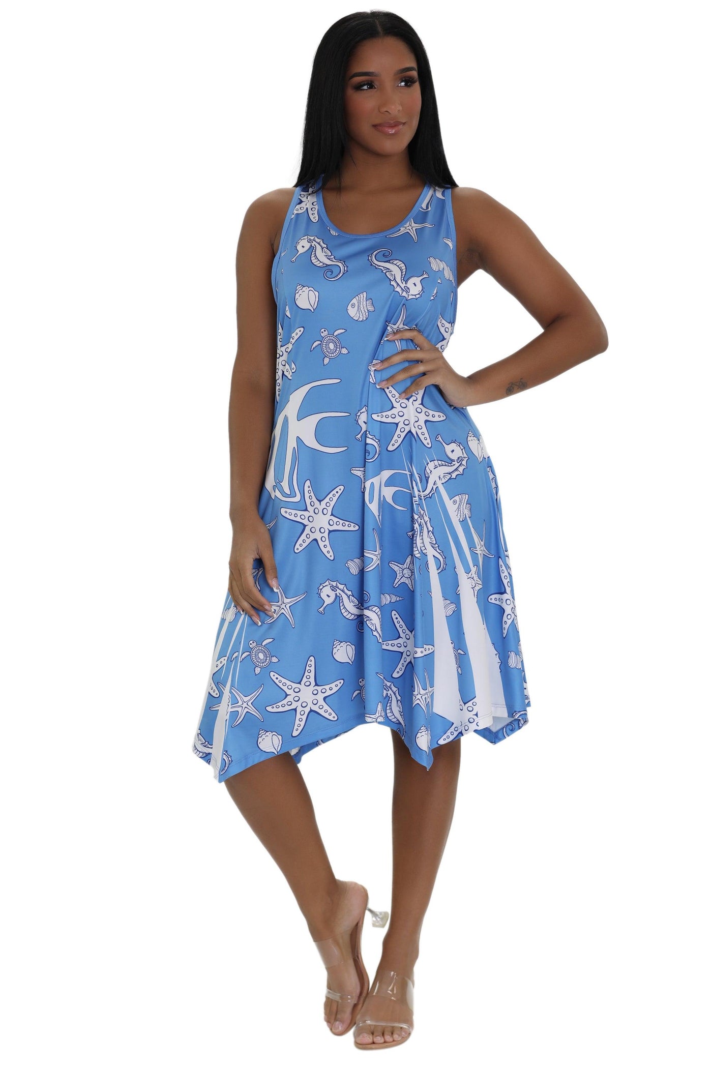 Nautical Print Beach Dress 21223  - Advance Apparels Inc