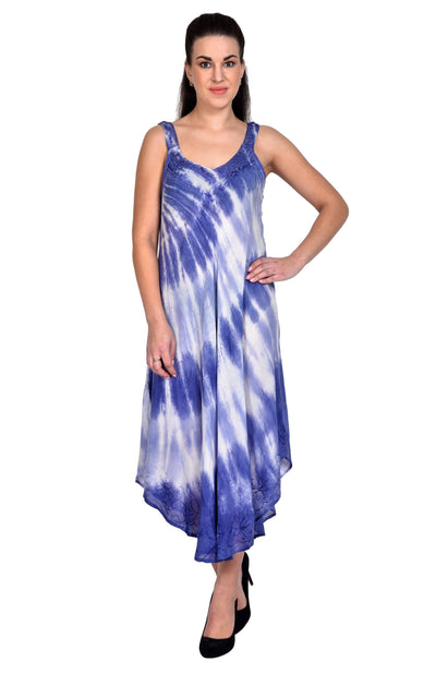 Ocean Waves V-Neck Sleeveless Tie Dye Umbrella Dress - Advance Apparels Inc