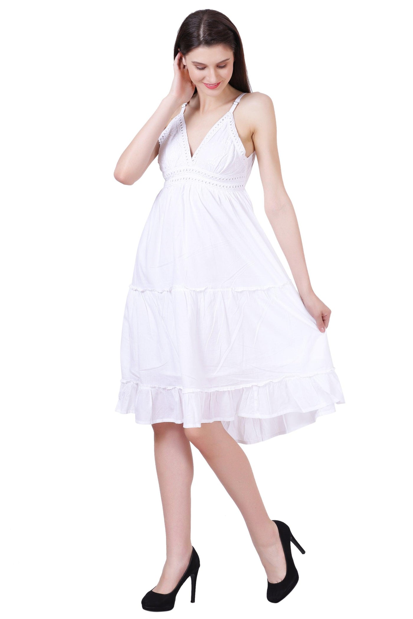 Open Back White Cotton Dress 96005  - Advance Apparels Inc
