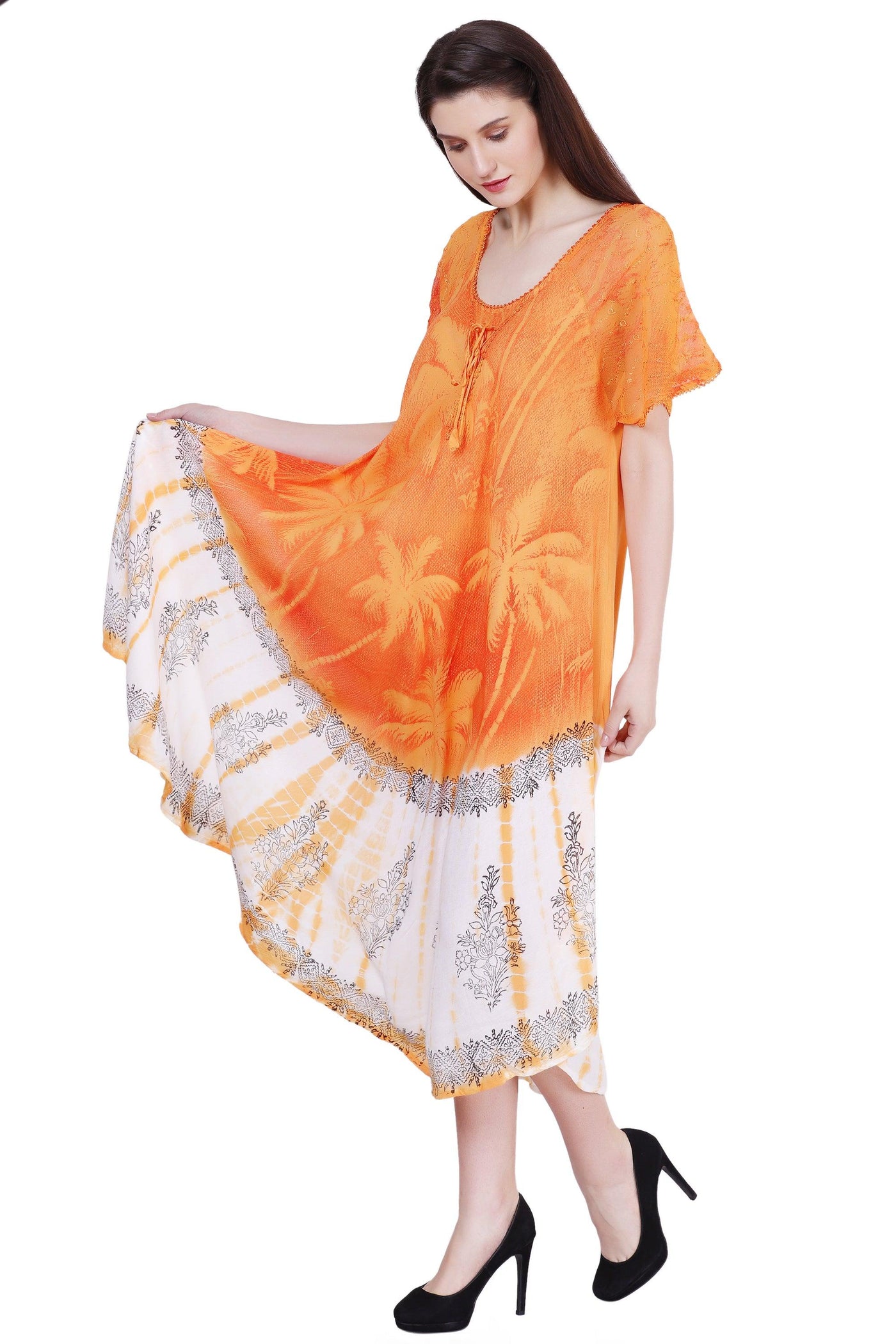 Palm Tree Block Print Tie Dye Dress 18603  - Advance Apparels Inc