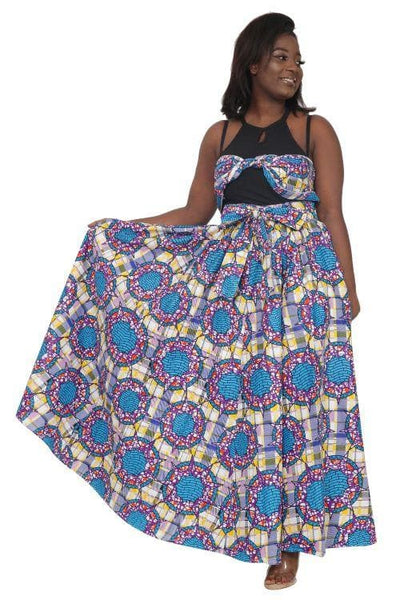 Plaid African Print Long Maxi Skirt Elastic Waist 16317-88 - Advance Apparels Inc