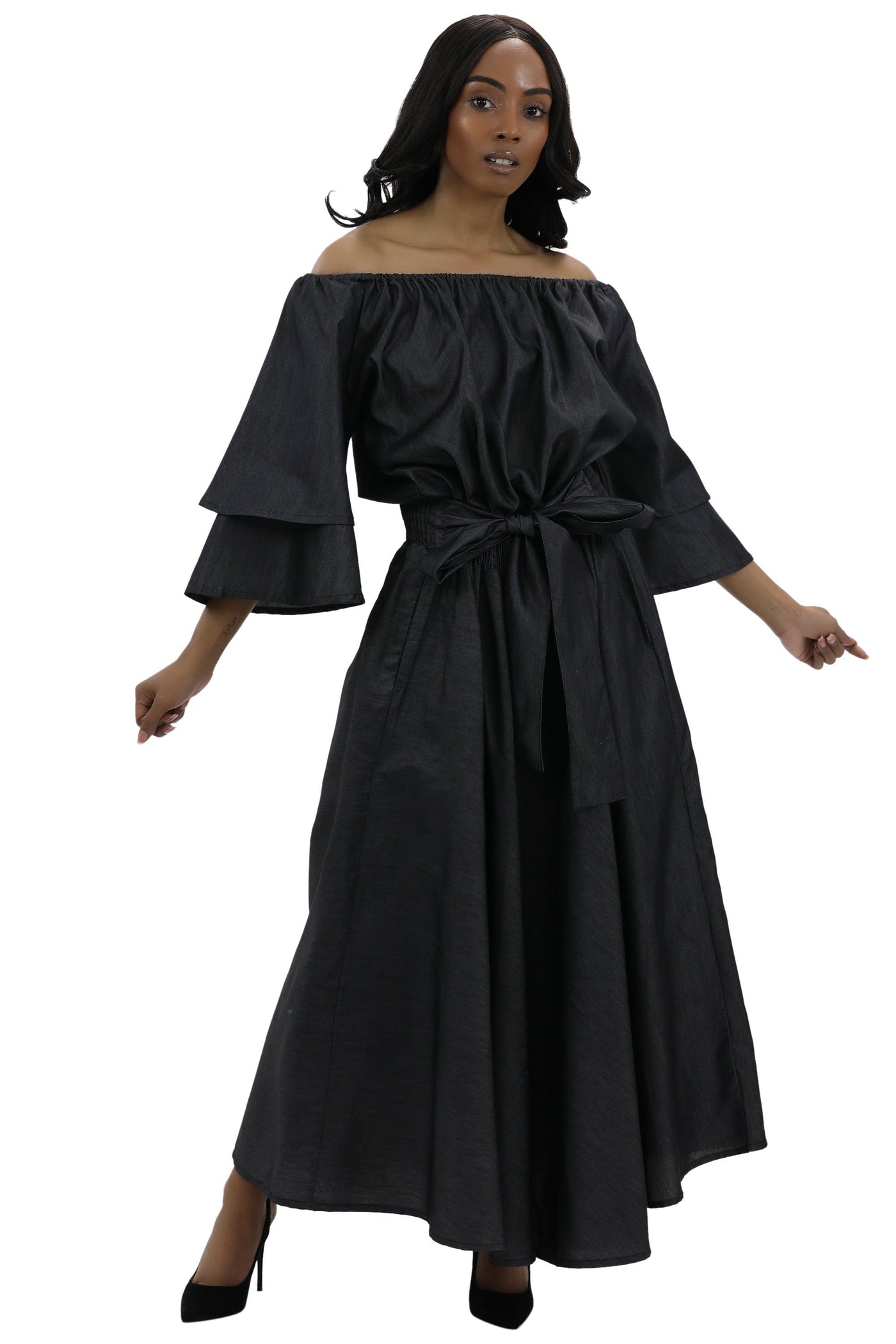 Princess Ankara Denim Dress 2197-BLACK