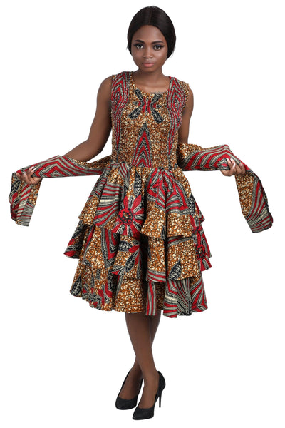Ruffled Ankara Print Sleeveless Dress w/ Layers 2276  - Advance Apparels Inc