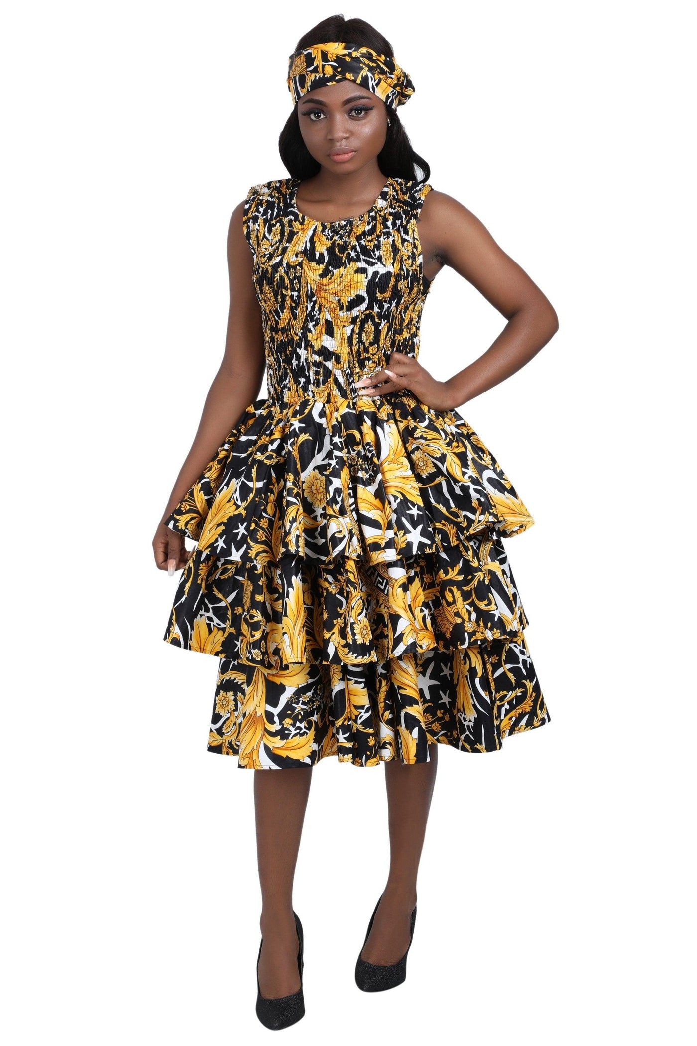 Ruffled Ankara Print Sleeveless Dress w/ Layers 2276  - Advance Apparels Inc
