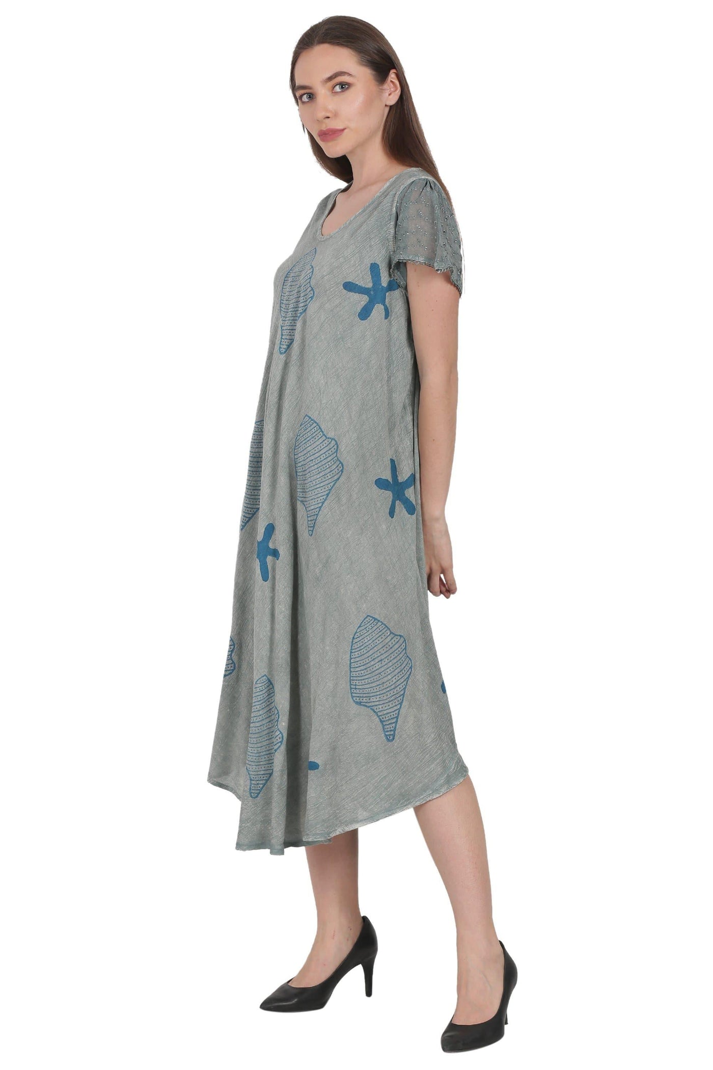 Seashells & Starfish Block Print Trapeze Dress UDS52-2437  - Advance Apparels Inc