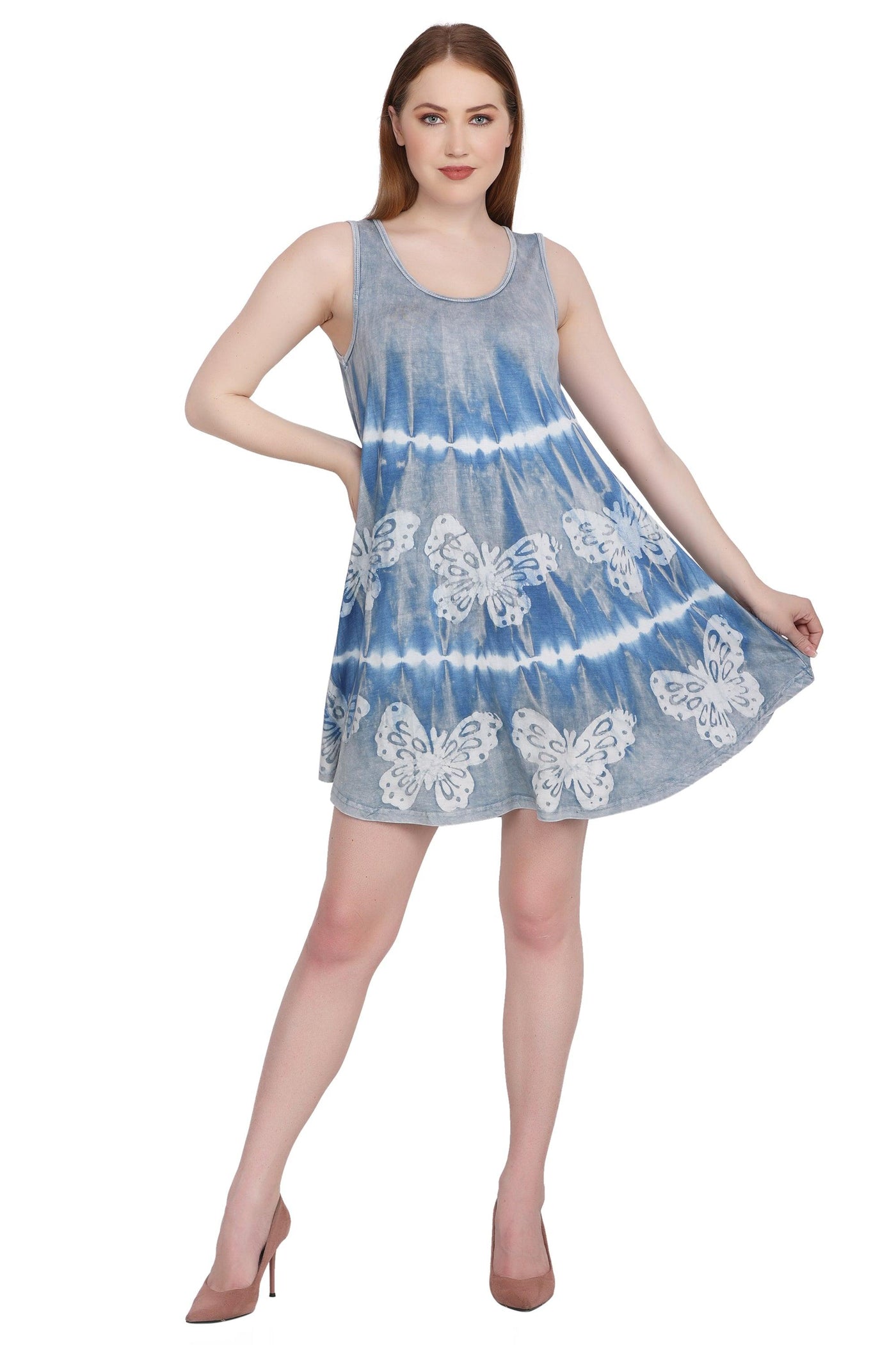 Short Tie Dye Sleeveless Butterfly Print Dress SPD73  - Advance Apparels Inc