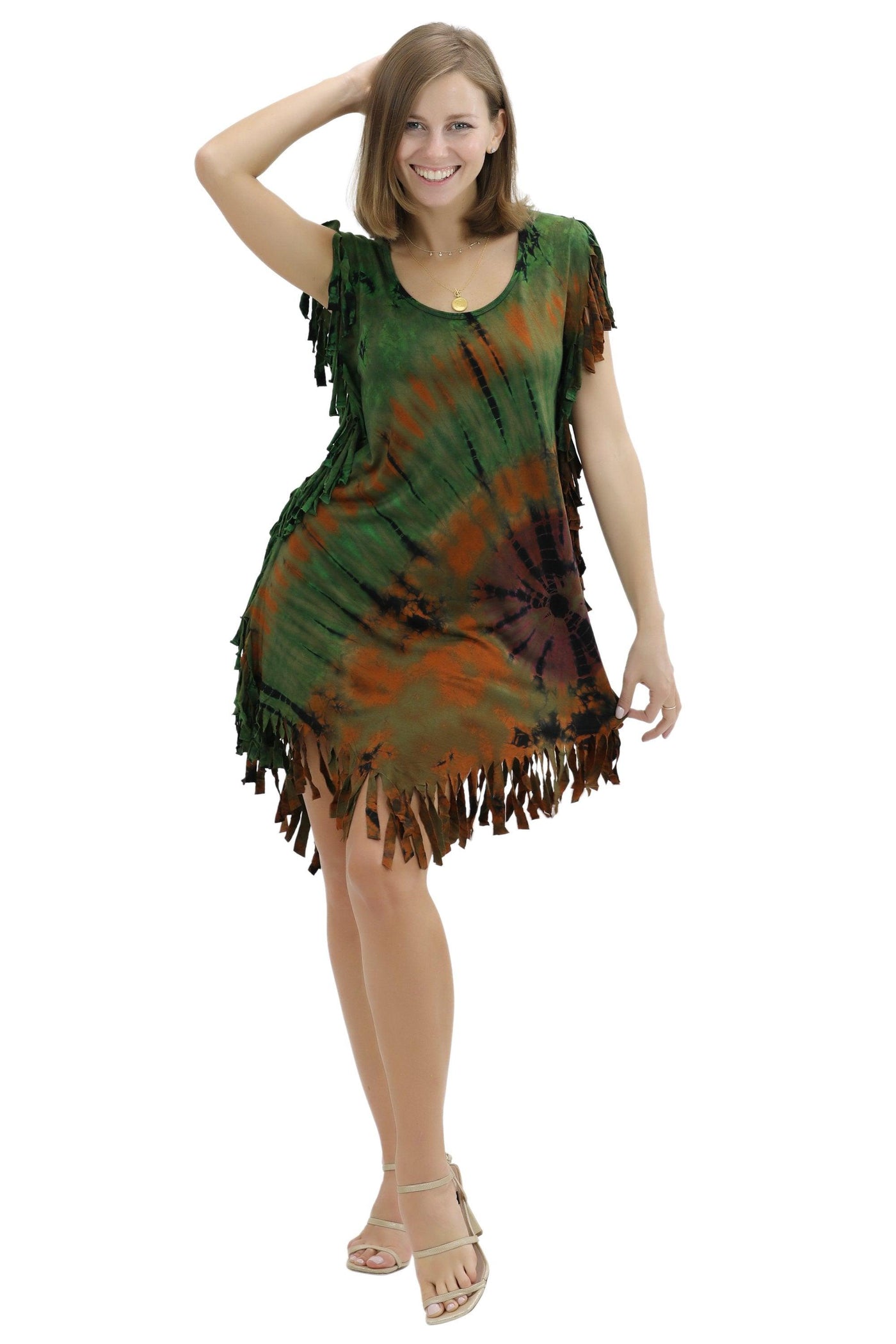 Sleeveless Tie-Dye Knits Dress w/ Fringes SPD45  - Advance Apparels Inc
