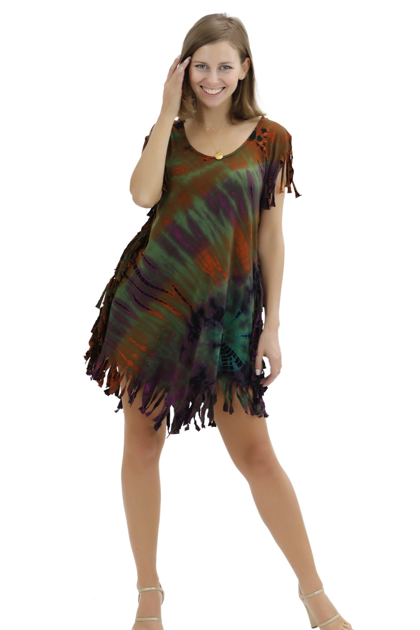 Sleeveless Tie-Dye Knits Dress w/ Fringes SPD45  - Advance Apparels Inc