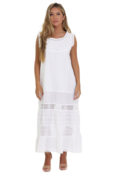 Sleeveless White Embroidered Dress WD-21111  - Advance Apparels Inc