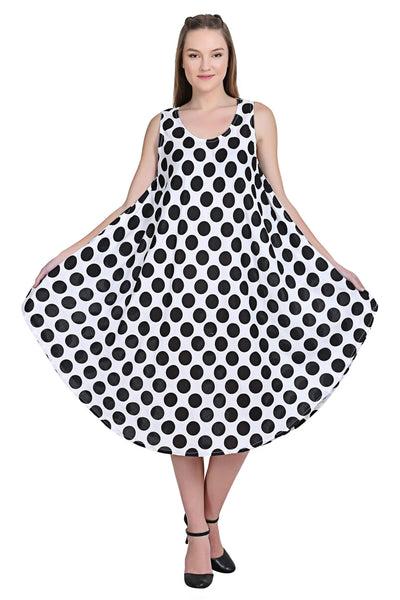 Sleeveless Wide Strap Polka Dot Umbrella Dress  - Advance Apparels Inc