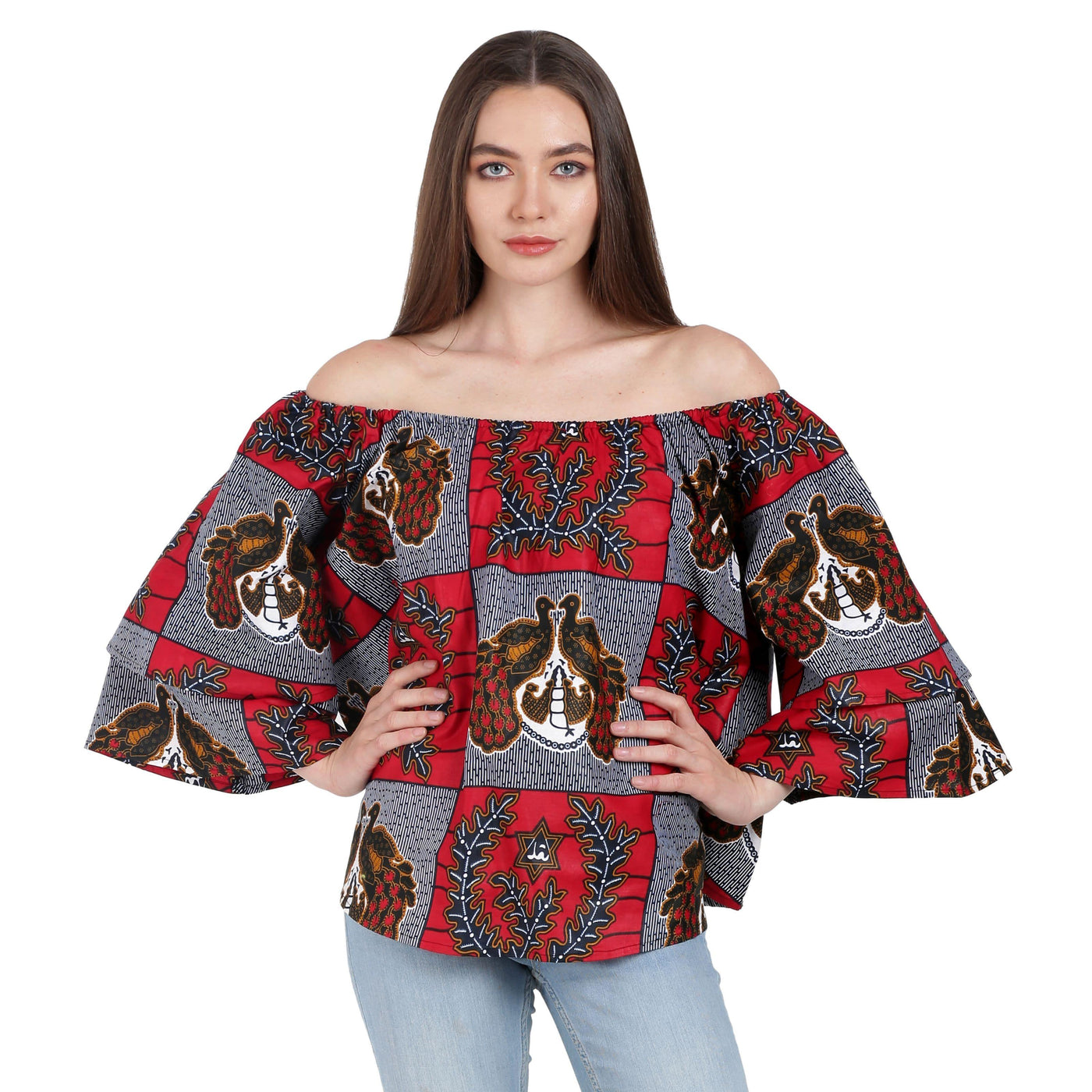 Structured African Print On/Off Shoulder Blouse 166-91 - Advance Apparels Inc