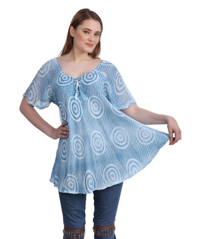Swirl Tie Dye Cap Sleeve Blouse 302175  - Advance Apparels Inc