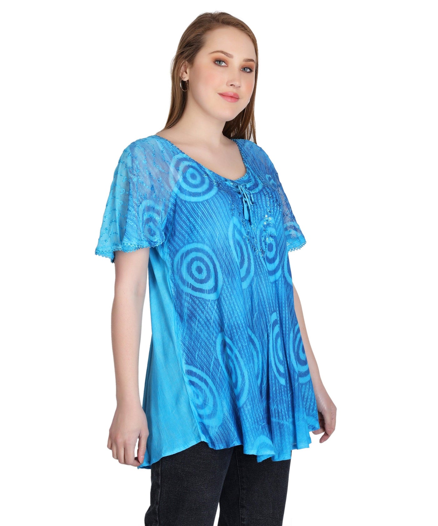 Swirl Tie Dye Cap Sleeve Blouse 302175  - Advance Apparels Inc