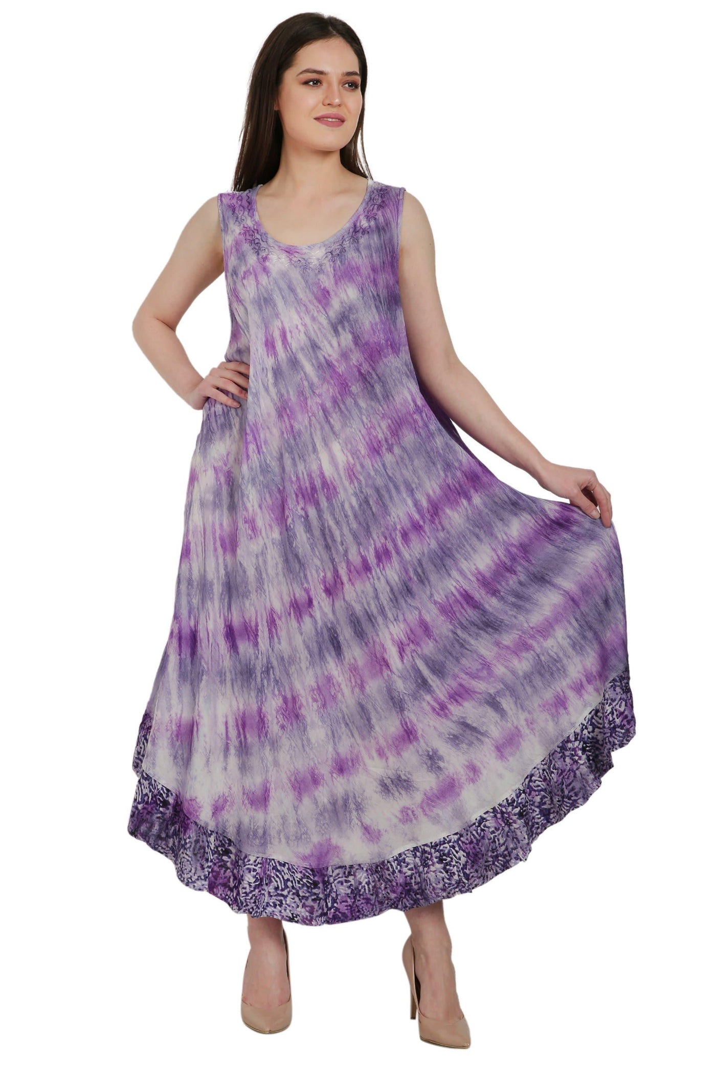 Tie-Dye Beach Dress w/ Printed Hem UD48-2312  - Advance Apparels Inc