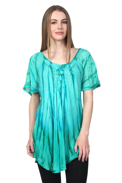 Tie-Dye Cap Sleeve Blouse 17782  - Advance Apparels Inc