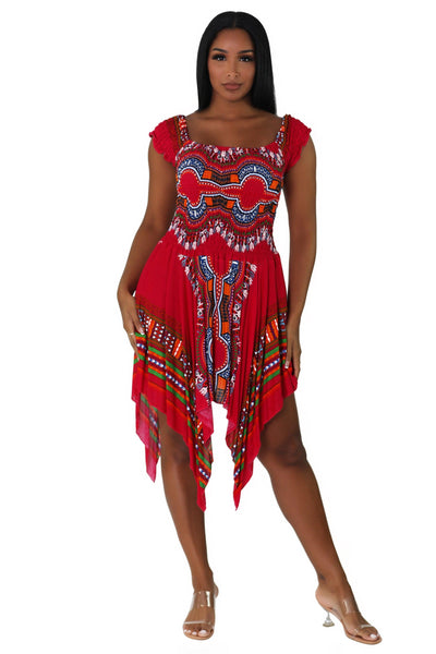 Tropical Dashiki Print Off Shoulder Dress TH356  - Advance Apparels Inc