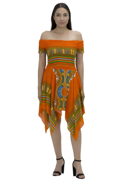 Tropical Dashiki Print Off Shoulder Dress TH356  - Advance Apparels Inc