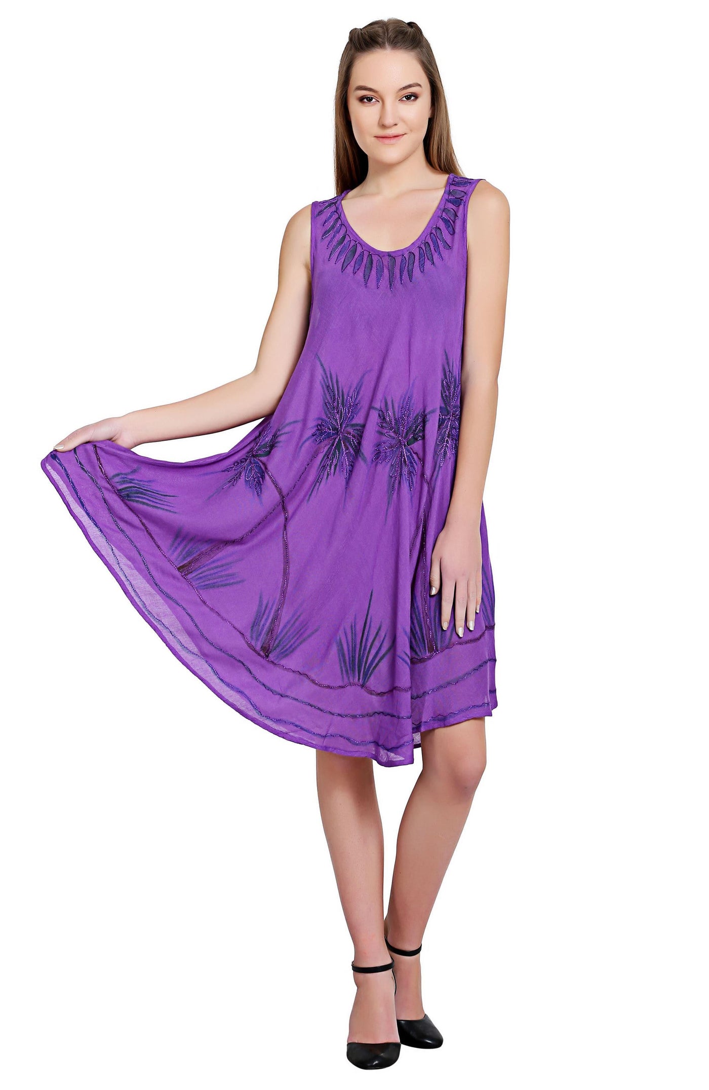 Tropical Palm Tree Tie Dye Umbrella Dress 19328  - Advance Apparels Inc